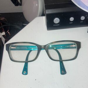 Coach Two-Tone Rectangular Glasses in Olive and Teal
